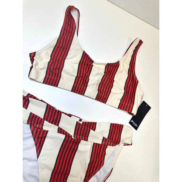 Nasty Gal The Stripe Time High-Leg Bikini Set Sz 10 - Picture 7 of 11